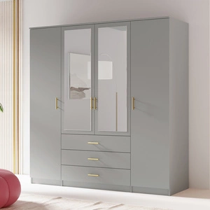 Kleiderschrank Adel 200 cm grau elegantes Design geräumiger Kleiderschrank mit Spiegel und Schubladen ideal für Schlafzimmer oder Flur Goldgriffe