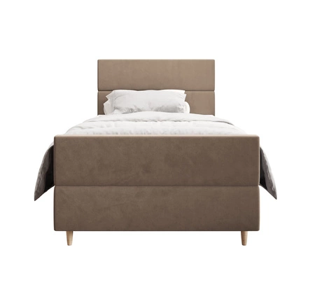 Boxspringbett Benet 90x200 hellbraun im modernen skandinavischen Stil mit gepolstertem Kopf- und Fußteil Bett mit Staukasten