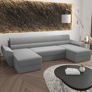 Ecksofa mit Schlaffunktion Fogu U II grau Esche bequemes Ecksofa mit bequemen Armlehnen interessanter Designcontainer für Bettzeug