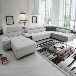 Ecksofa mit Schlaffunktion Dafni V grau Esche links Samt bequem und komfortabel Ecksofa mit verstellbaren Kopfstützen