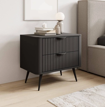 Lante Nachttisch schwarz stilvollen Schrank mit Schubladen ideal für Schlafzimmer in Glamour und skandinavischen Stil ursprüngliche Form der festen