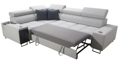 Ecksofa mit Schlaffunktion Dafni II braun-weißes Flecht-Ecksofa links mit Bettzeugstauraum und Vollauszug