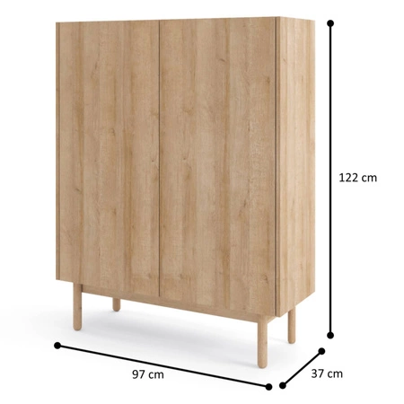 Hohe Kommode Boho 97 cm Eiche Riviera / Marmorbianco Elegantes Design im modernen Stil universelle Farbkombination dekorative Marmorböden