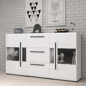 Kommode mit Schubladen Tulsa 180 cm weiß / weiß glänzend funktional ideal für moderne klassische und skandinavische Interieurs