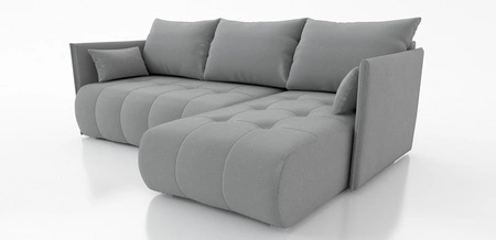 Ecksofa mit Schlaffunktion Selva hellgrau universal seite Ecksofa mit Bettzeugablage aus strapazierfähigem Webstoff