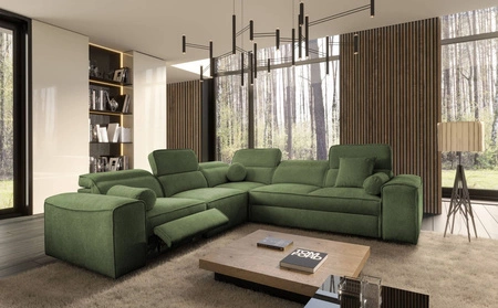 Ecksofa mit Schlaffunktion Viano III Lux grün links modernes Ecksofa für Wohnzimmer mit ausziehbarem Fußteil Bettwäschecontainer