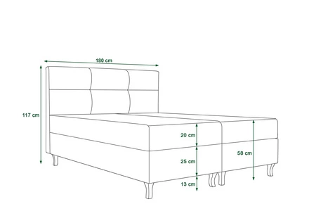 Boxspringbett Melba 180x200 grau Bett im modernen skandinavischen Stil mit markantem Kopfteil