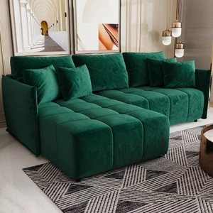 Schlafsofa Oroso Flasche grün links Sofa weichen Samtstoff mit hydrophober Beschichtung Bettzeug Container