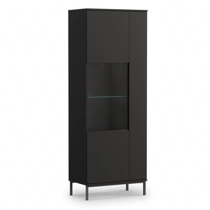 Tutti 70 cm schwarz Vitrine stilvolles Design sichere Vitrine aus gehärtetem Glas auf hohen Metallbeinen Push-to-Open-System unterstützt