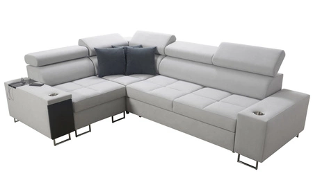 Ecksofa mit Schlaffunktion Dafni II grau Esche links Samt Ecksofa mit Bettzeugablage Vollauszug