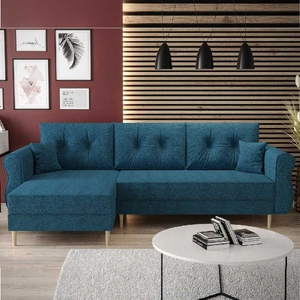 Ecksofa mit Schlaffunktion Wilkins blau linke Seite stilvolles und modernes Design, das sich in jede Einrichtung einfügt