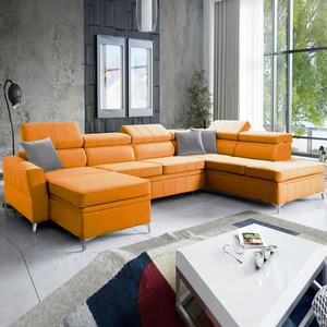 Ecksofa mit Schlaffunktion Rava VI gelb links praktisches und modernes Ecksofa mit einer Multifunktionslampe ausgestattet