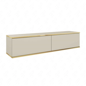 TV-Lowboard Luxury 135 cm Beige Stilvolle geriffelte Front Korpus verziert mit einer goldenen Leiste begeistert Liebhaber eleganter Arrangements