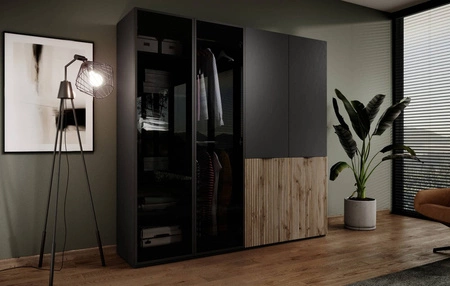 Kleiderschrank Sandbox 101 cm schwarz / Eiche wotan eleganter und funktioneller Kleiderschrank mit geriffelten Fronten ein Möbelstück aus der modularen Schrankkollektion