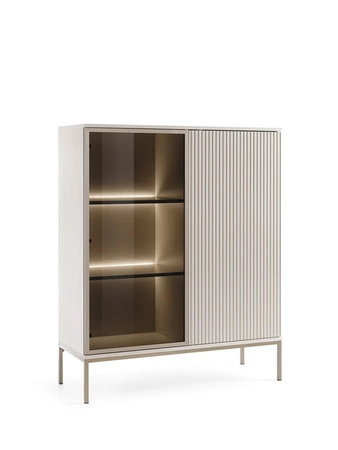 Amma 104 cm beige niedrige Vitrine wird Liebhaber von ausdrucksstarken Interieurs begeistern ideal für das Wohnzimmer und Esszimmer dekorative geriffelte Front