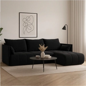 Ecksofa mit Schlaffunktion Selva schwarz universal seite Ecksofa mit Bettzeugablage aus strapazierfähigem Webstoff