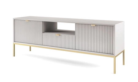 Möbel-Set Lovro grau modernes Design Schrankwand für Wohnzimmer oder Boardroom Möbel angereichert mit goldenen Metall-Accessoires