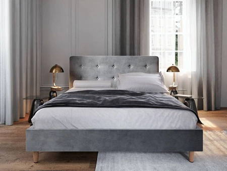 Polsterbett Noiro 140x200 hellgrau mit Stauraum im modernen skandinavischen Stil mit markantem Kopfteil