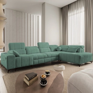 Ecksofa mit Schlaffunktion Penejos XI grün rechts bequemes Ecksofa mit verstellbaren Kopfstützen und zwei Bettkästen