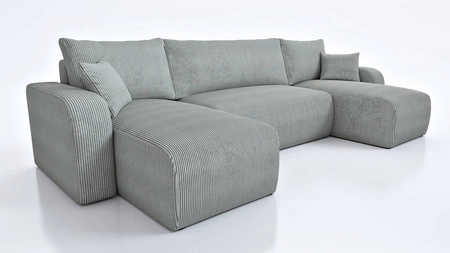 Ecksofa mit Schlaffunktion Fiesta U hellgrau stilvolles Ecksofa mit interessanter Form strapazierfähiger Kordstoff Bettkasten