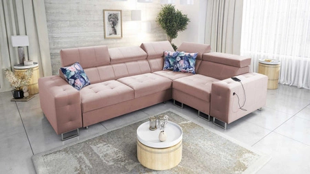 Ecksofa mit Schlaffunktion Hampton II quarzrosa rechte Seite stilvolles Ecksofa Bett weicher Samtpolsterung Stoff