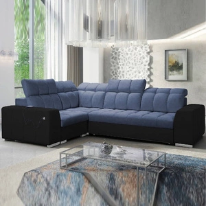 Ecksofa mit Schlaffunktion Luigi II blau / schwarz linkes Komfort für die tägliche Entspannung Ecksofa mit Bettkasten