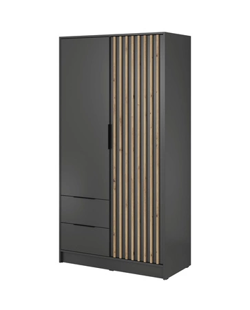 Kleiderschrank Aspen 105 cm Grafit / Eiche Artisan Lamellen modernes Design Schranktüren mit dekorativen Lamellen