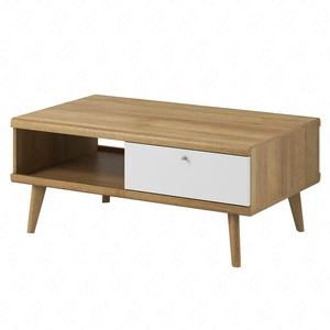 Couchtisch mit Schubladen Primo 107 cm Eiche riviera / weiß modernes Design Tischkante mit speziellem ABS-Furnier verarbeitet