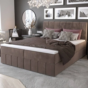 Boxspringbett Casey 160x200 hellbraunes Bett im modernen skandinavischen Stil mit markantem Kopfteil