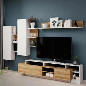 Möbelset Elma weiß / Eiche Enkel modernes Design Kante mit speziellen Furnier beendet