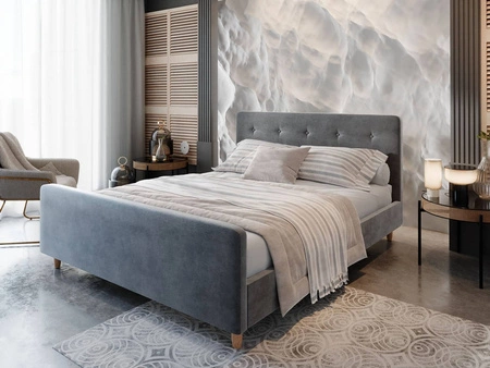 Polsterbett Isara 180x200 hellgrau mit Stauraum im modernen skandinavischen Stil mit markantem Kopf- und Fußteil