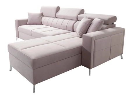 Ecksofa mit Schlaffunktion Nausa graphit rechte Seite Samt stilvolles bequemes Ecksofa verstellbare Kopfstützen Bettzeug Container