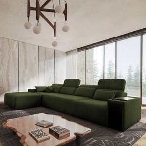 Ecksofa mit Schlaffunktion Tesalia XII grün links modernes Design komfortable Schiebe-Rückenlehne Schublade in der Seite des Möbels