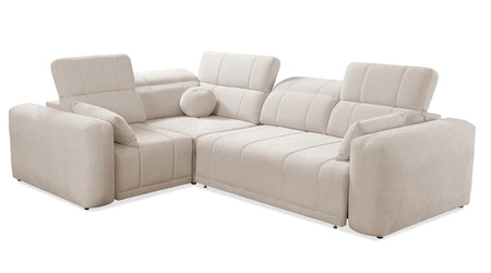 Ecksofa mit Schlaffunktion Cetara II grau Esche links stilvolles Design verschiebbare Rückenlehnen verstellbare Kopfstützen und ein Bettzeugbehälter