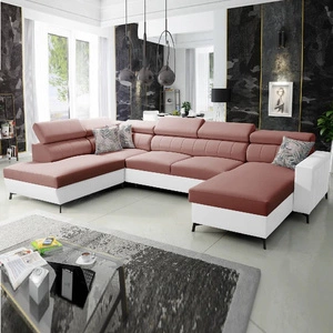 Ecksofa mit Schlaffunktion Savona VI Indian rosa / weiß rechts elegantes Ecksofa für Wohnzimmer zwei Container für Bettzeug