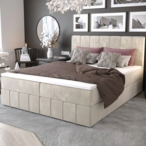Boxspringbett Casey 180x200 beige Bett im modernen skandinavischen Stil mit markantem Kopfteil