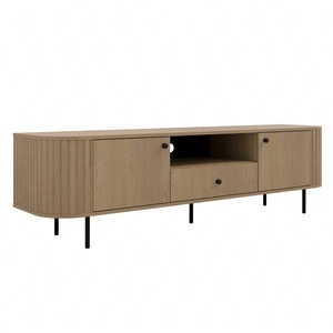TV Schrank Ovalio 181 cm Eiche cremona unkonventioneller TV-Schrank für Wohnzimmer Metall dekorative Accessoires Fräsen