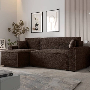 Ecksofa mit Schlaffunktion Brandon Bis braun linke Seite weicher Stoff mit charakteristischer Schlingenoberfläche Bettzeugbehälter
