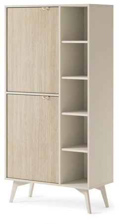Bücherregal Wald 80 cm beige/beige Fischgrätenmuster Skandinavisches Design stabiles hohes Beine Bücherregal mit Türen für Wohnzimmer geschmackvolles Fischgrätenmuster
