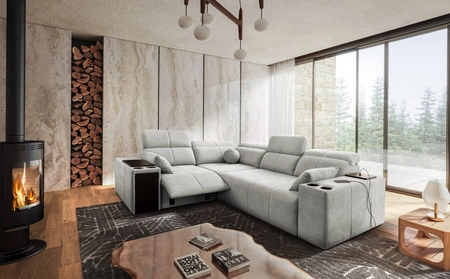 Ecksofa mit Schlaffunktion Tesalia II Lux grau Esche links komfortables Ecksofa mit verschiebbarer Rückenlehne und ausziehbarer Fußstütze
