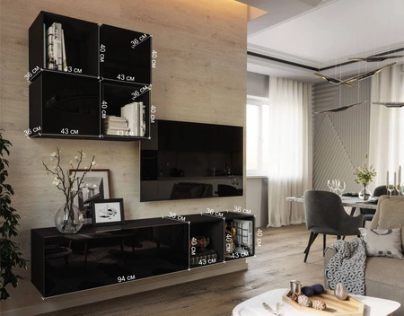 Hängeschrank Perisa weiß / weiß glänzend minimalistisches Design für Wohnzimmer oder Sitzungssaal push to open system