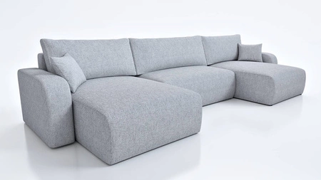 Ecksofa mit Schlaffunktion Fiesta U XL grau Esche elegantes Ecksofa für Wohnzimmer mit Bettzeugablage Webstoff