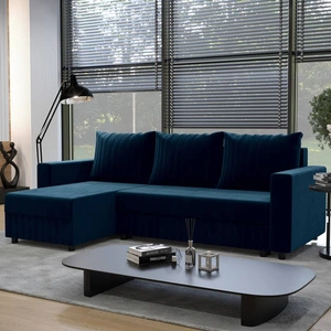 Ecksofa mit Schlaffunktion Pasco marineblau links klassisches Ecksofa, das sich in jedes Dekor einfügt Ziernähte