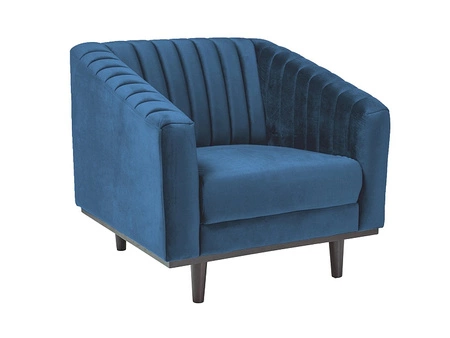 Asprey Sessel navy blau funktional und modern Eimer Stuhl bequem beim Entspannen Holzbeine zarte Nähte der Rückenlehne