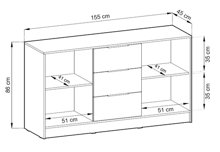 Kommode mit Schubladen Aspen 155 cm Grafit / Eiche Artisan Lamellen modernes Design Schranktüren der Kommode mit dekorativen Lamellen