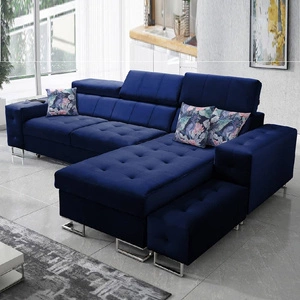 Ecksofa mit Schlaffunktion Hampton navy blue rechts stilvolle Steppung auf dem Sitz weicher Polsterstoff Ecksofa mit Verlängerung