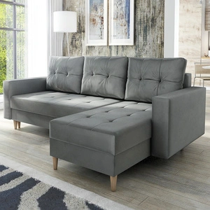 Ecksofa mit Schlaffunktion Vaso hellgrau universal bequemes Ecksofa für Wohnzimmer im skandinavischen Stil großes Bettzeugfach