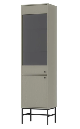 Vitrine Kyoto III 52 cm Eukalyptus stilvolles Design sicheres gehärtetes Glas Vitrine auf Metallrahmen unterstützt