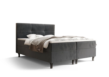 Boxspringbett Melba 140x200 grau Bett im modernen skandinavischen Stil mit markantem Kopfteil