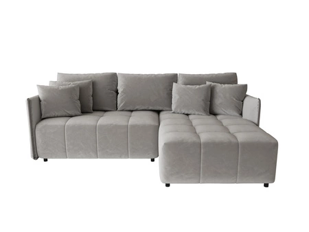 Ecksofa mit Schlaffunktion Oroso hellgrau rechte Seite weicher Samtstoff mit hydrophober Beschichtung Bettzeugbehälter